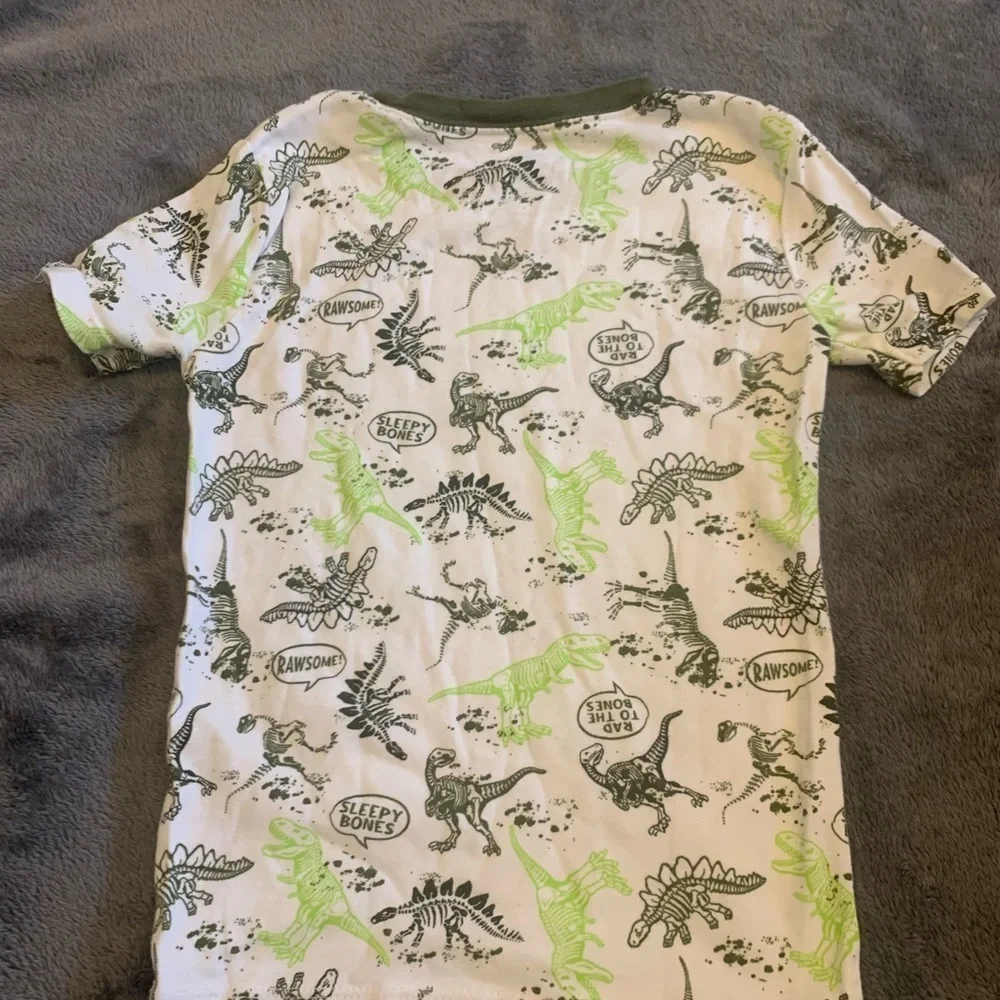 Green and White Dinosaur Pajama Set with Short Sleeves